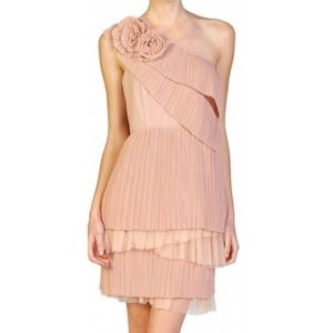 MODCLOTH RYU one-shoulder rose pink tiered dress